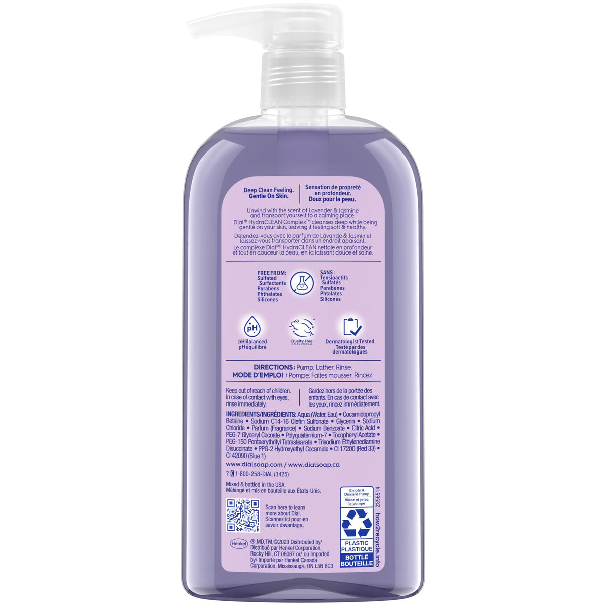 Ingrédients du gel douche Dial sur une table