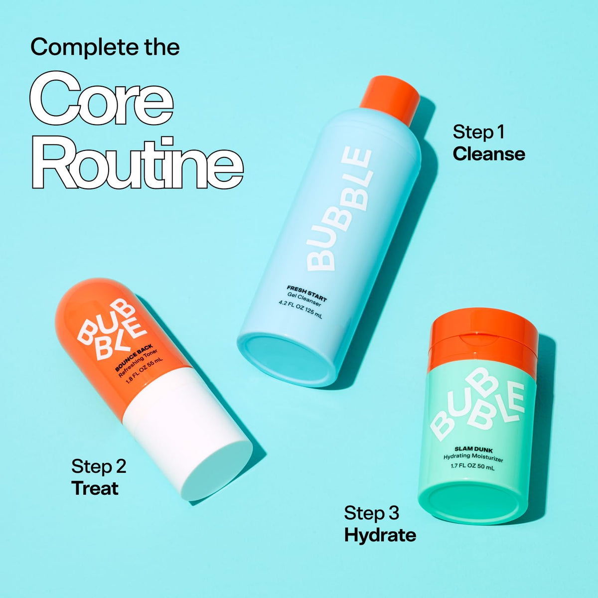 Ingrédients du gel nettoyant Bubble Skincare Fresh Start sur une table