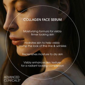 Ingrédients du sérum de collagène Advanced Clinicals sur fond blanc