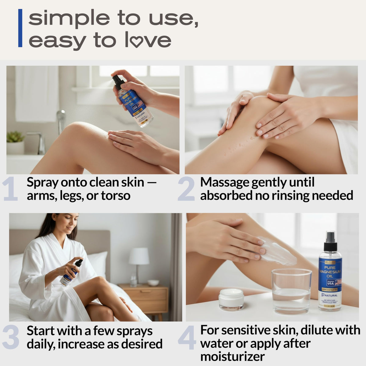 Ingredients du spray d'huile de magnésium Ella & Eden