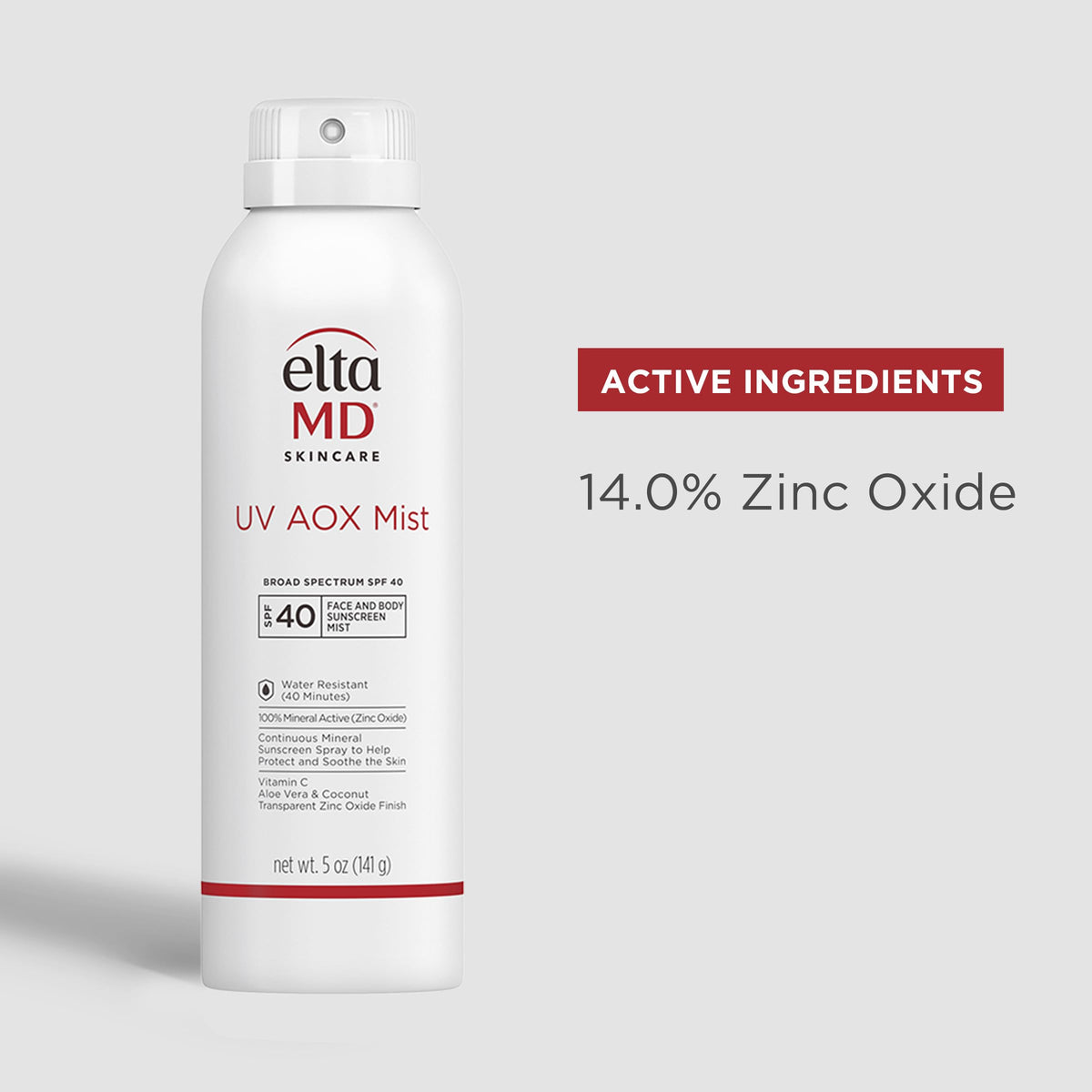 Ingrédients du spray solaire EltaMD UV AOX sur table