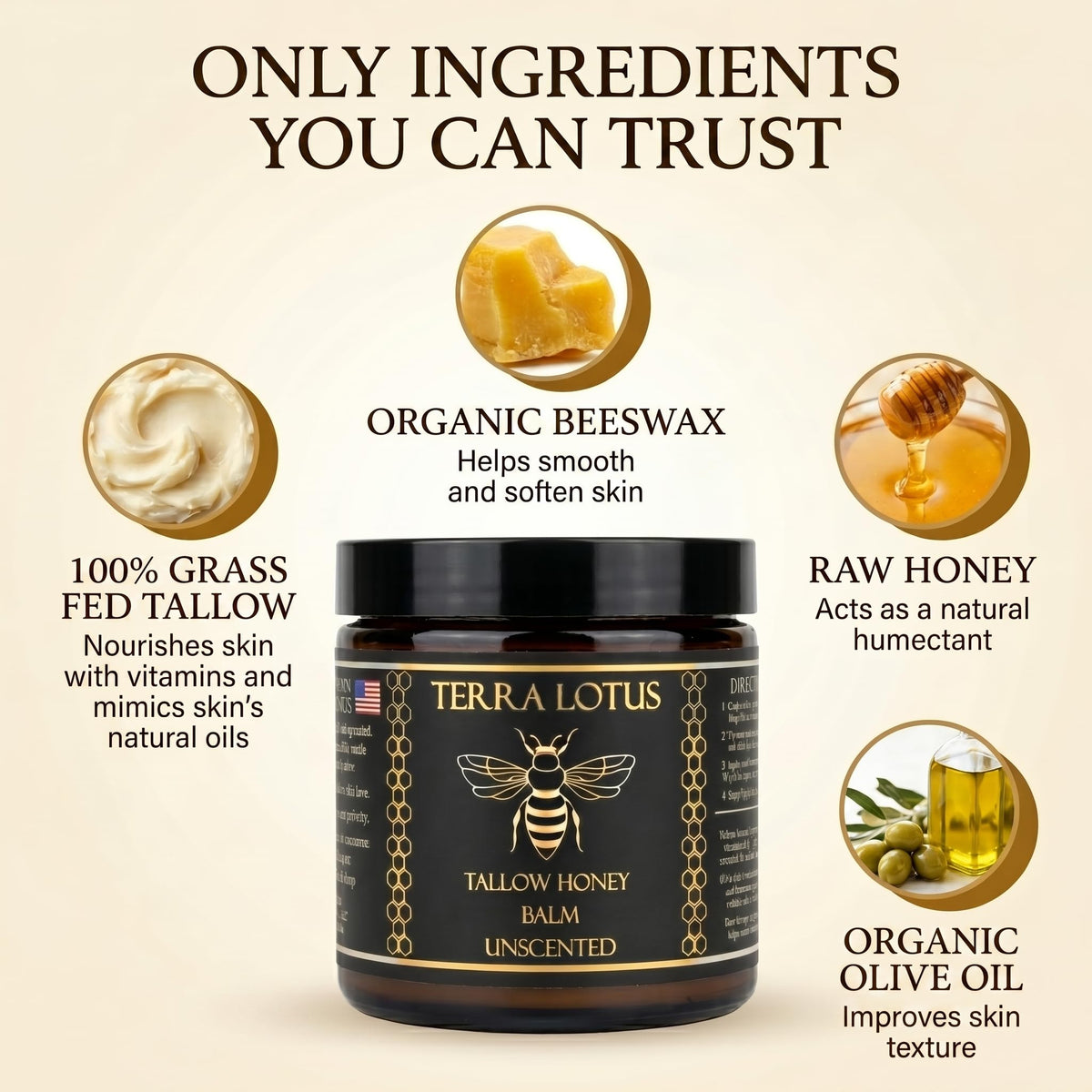 Ingrédients naturels du Baume Tallow Terra Lotus