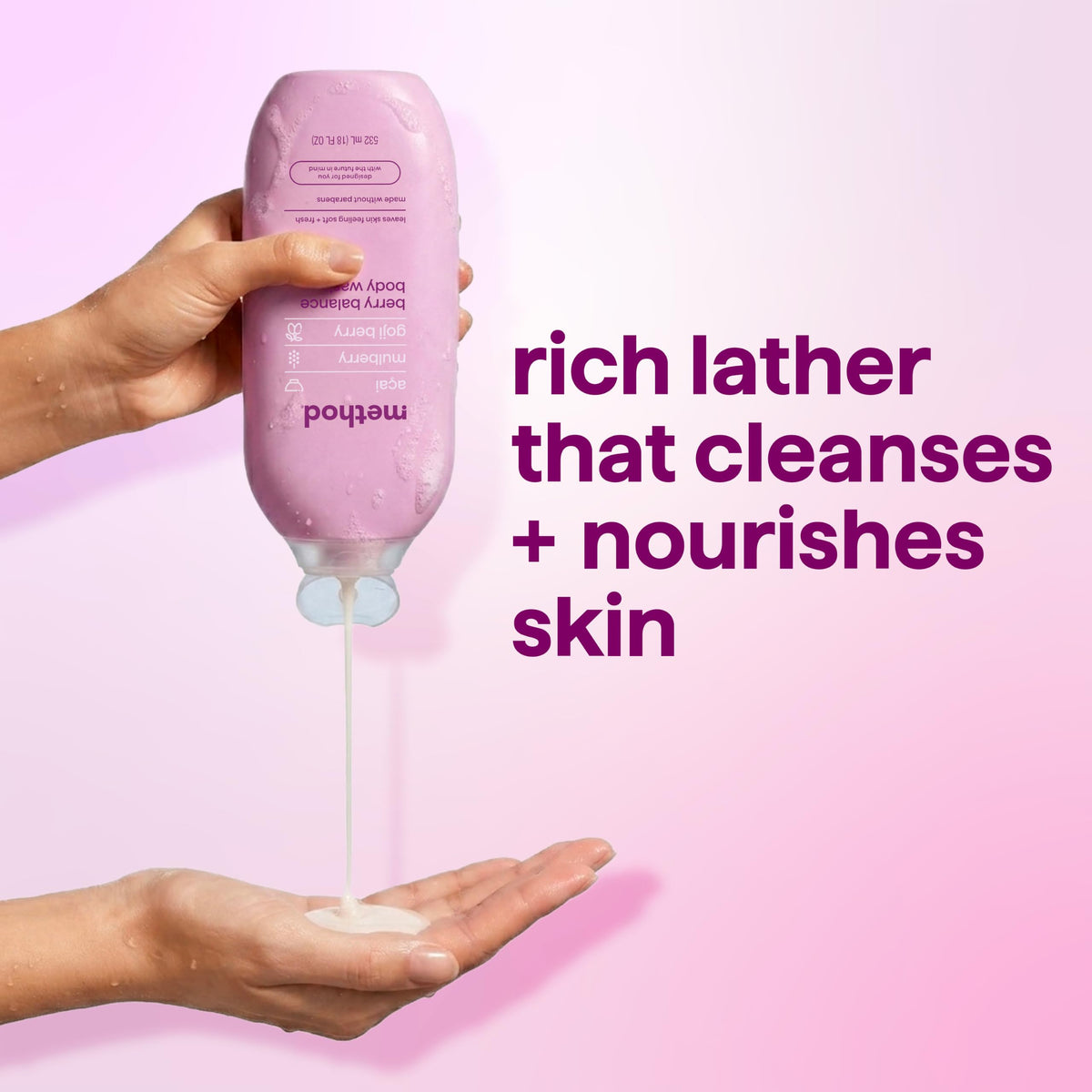 Ingrédients naturels du gel douche Method Berry Balance