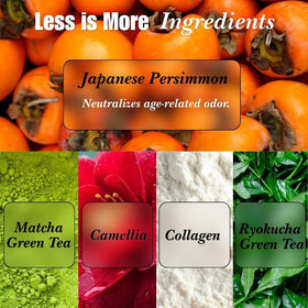 Ingrédients naturels du savon au kaki Mirai sur une table
