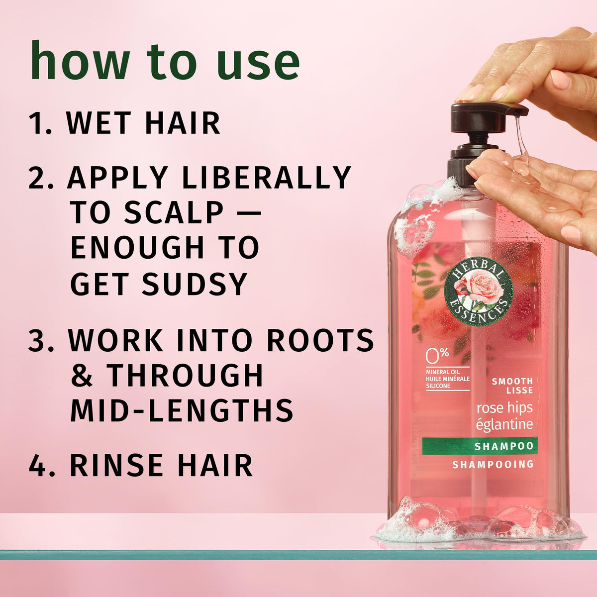 Ingrédients naturels du shampooing Herbal Essences Rose Hips