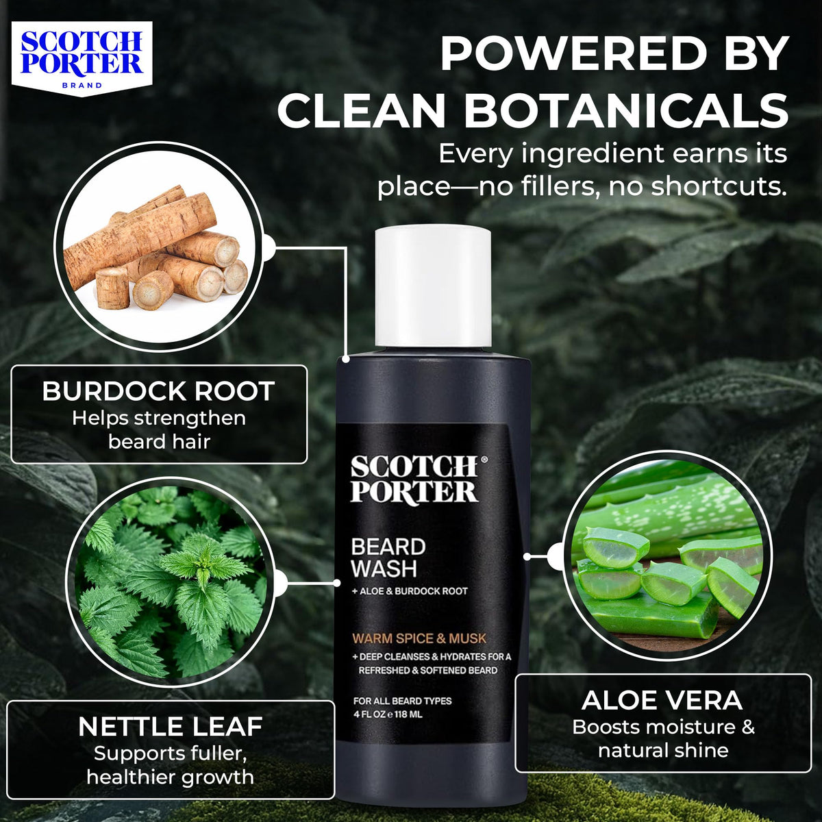 Ingrédients naturels du shampooing Scotch Porter pour barbe