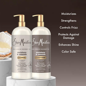 Ingredients naturels du shampooing Shea Moisture sur fond blanc
