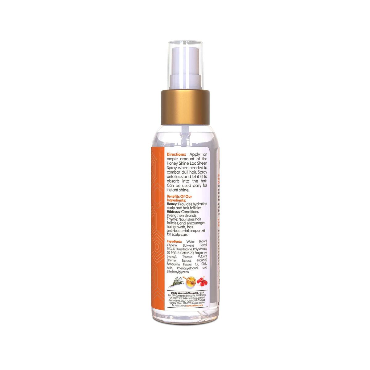 Ingrédients naturels du spray Taliah Waajid sur fond blanc