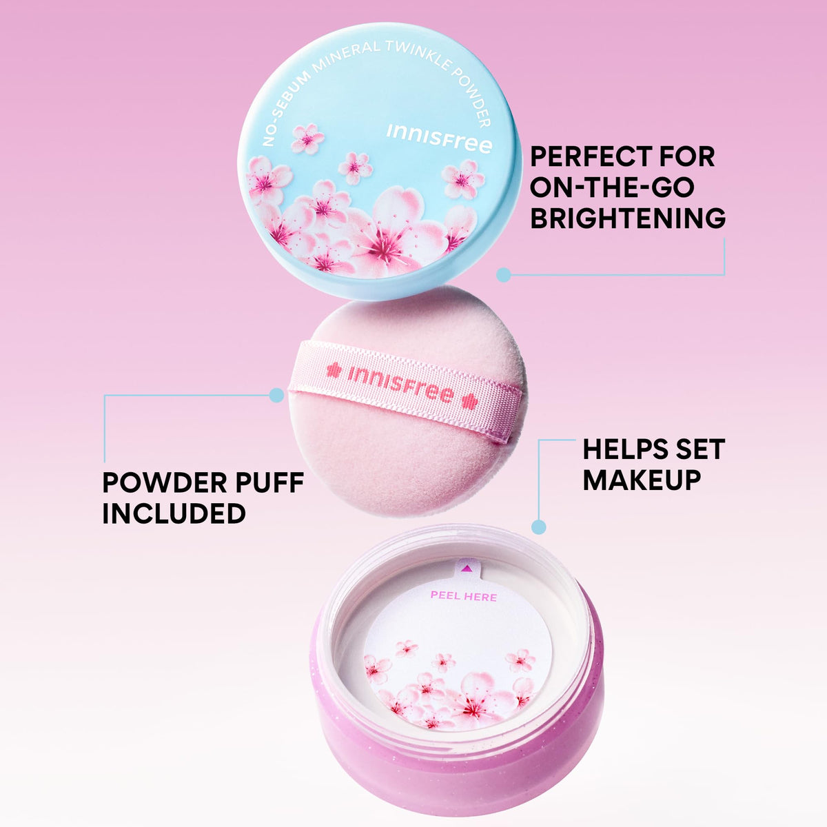 innisfree Poudre Minérale No Sebum Cerisier 100g avec échantillon de teinte cerisier