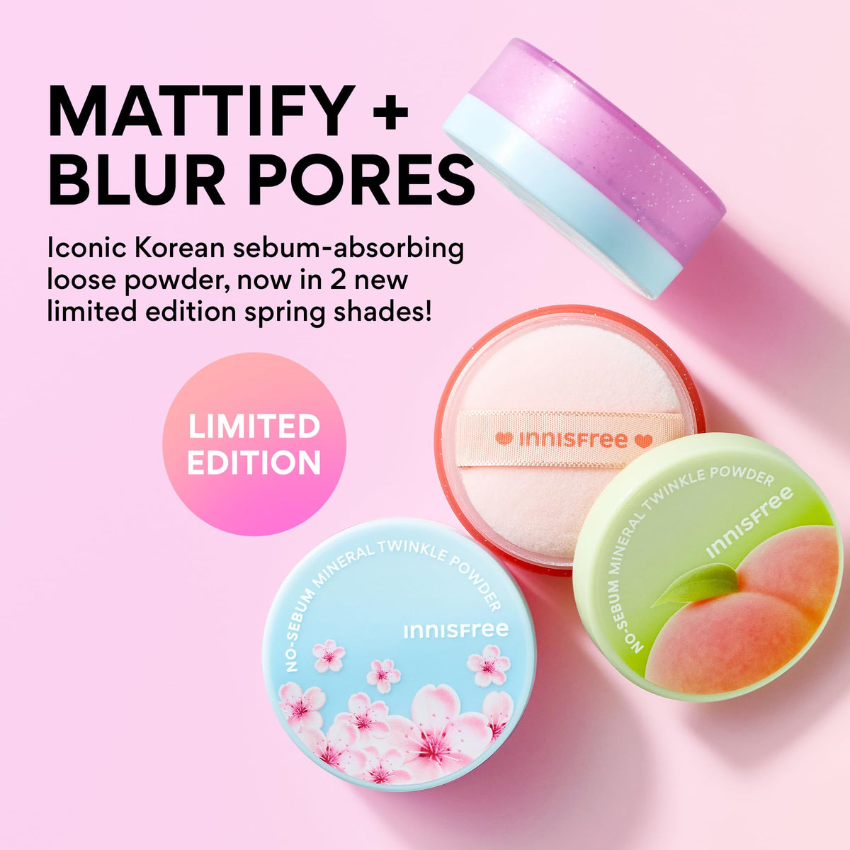 innisfree Poudre Minérale No Sebum Cerisier 100g et son applicateur
