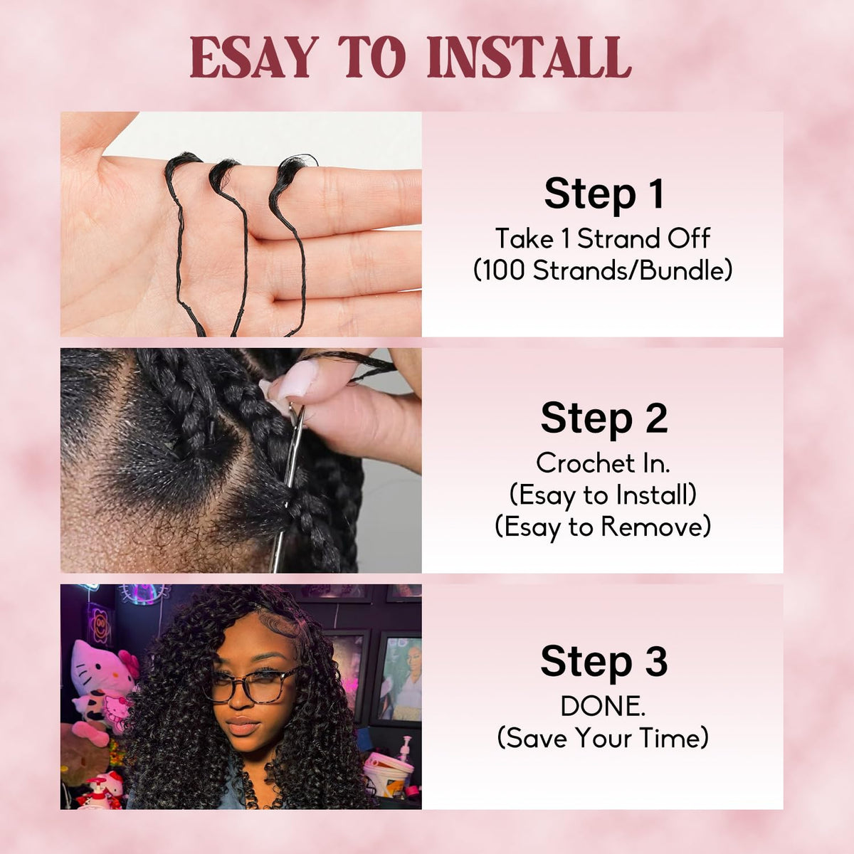 Installation facile des extensions Cheveux Bouclés ALIDIDI MINI KNOTS