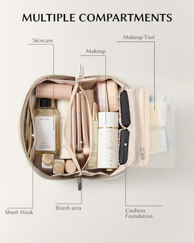 Intérieur de la trousse de maquillage EACHY avec compartiments