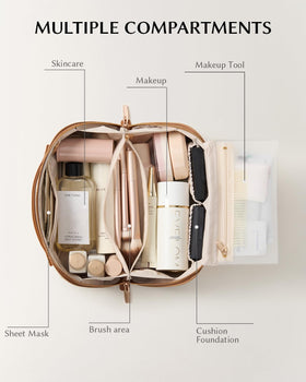 Intérieur de la trousse de maquillage EACHY avec compartiments pour pinceaux
