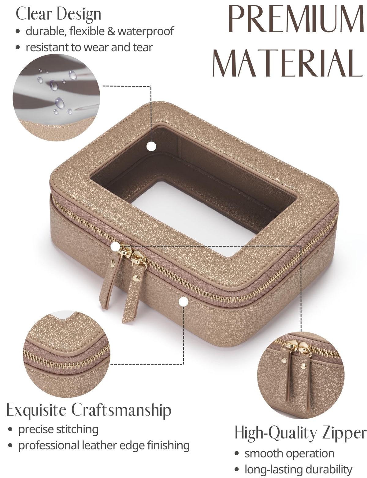 Intérieur de la trousse de maquillage transparente Popvibe montrant l'organisation