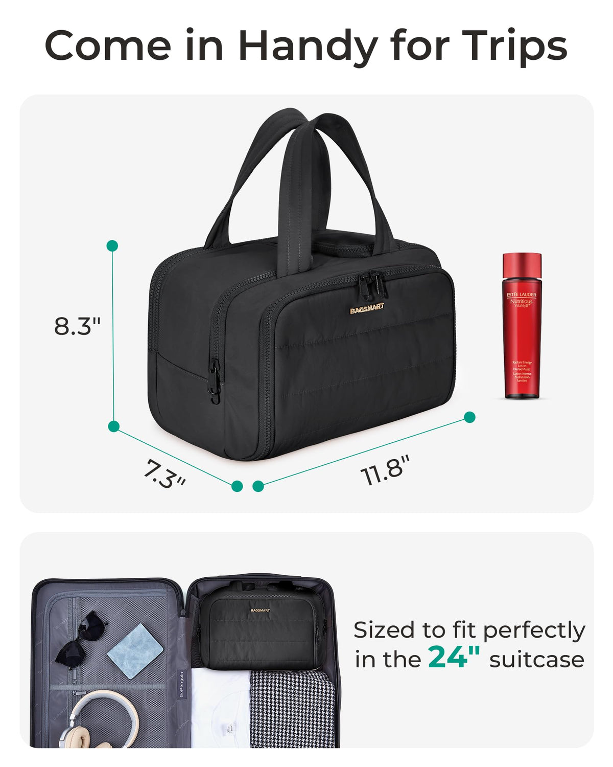 Intérieur de la trousse de toilette BAGSMART avec plusieurs compartiments