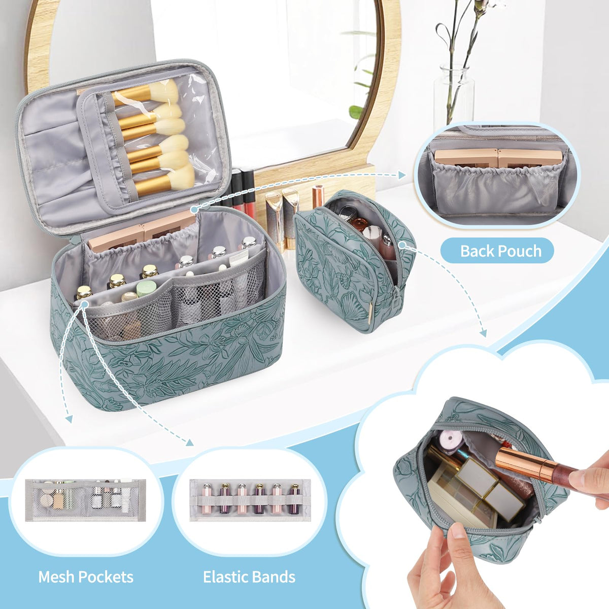 Intérieur de la trousse OCHEAL avec plusieurs poches pour organisation