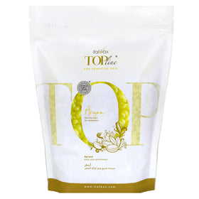Italwax Cire Argan 750 g vue de face avec texture jelly transparente