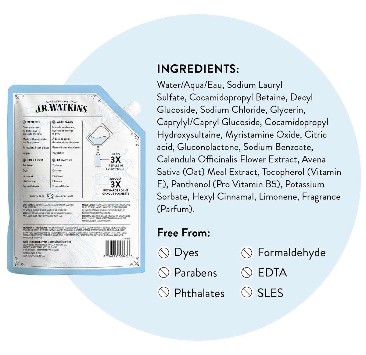 J.R. Watkins Gel Lavant Hydratant 2 Pack posé sur un plan de travail