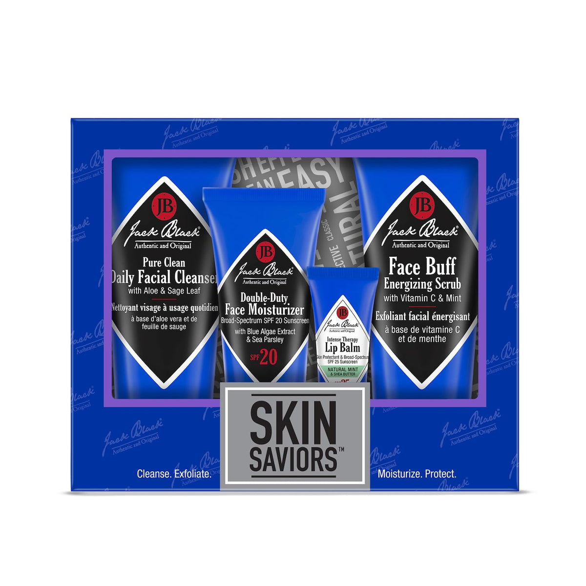 Jack Black Set de Soins pour Hommes – Nettoyant, Gommage, Hydratant et Baume à Lèvres