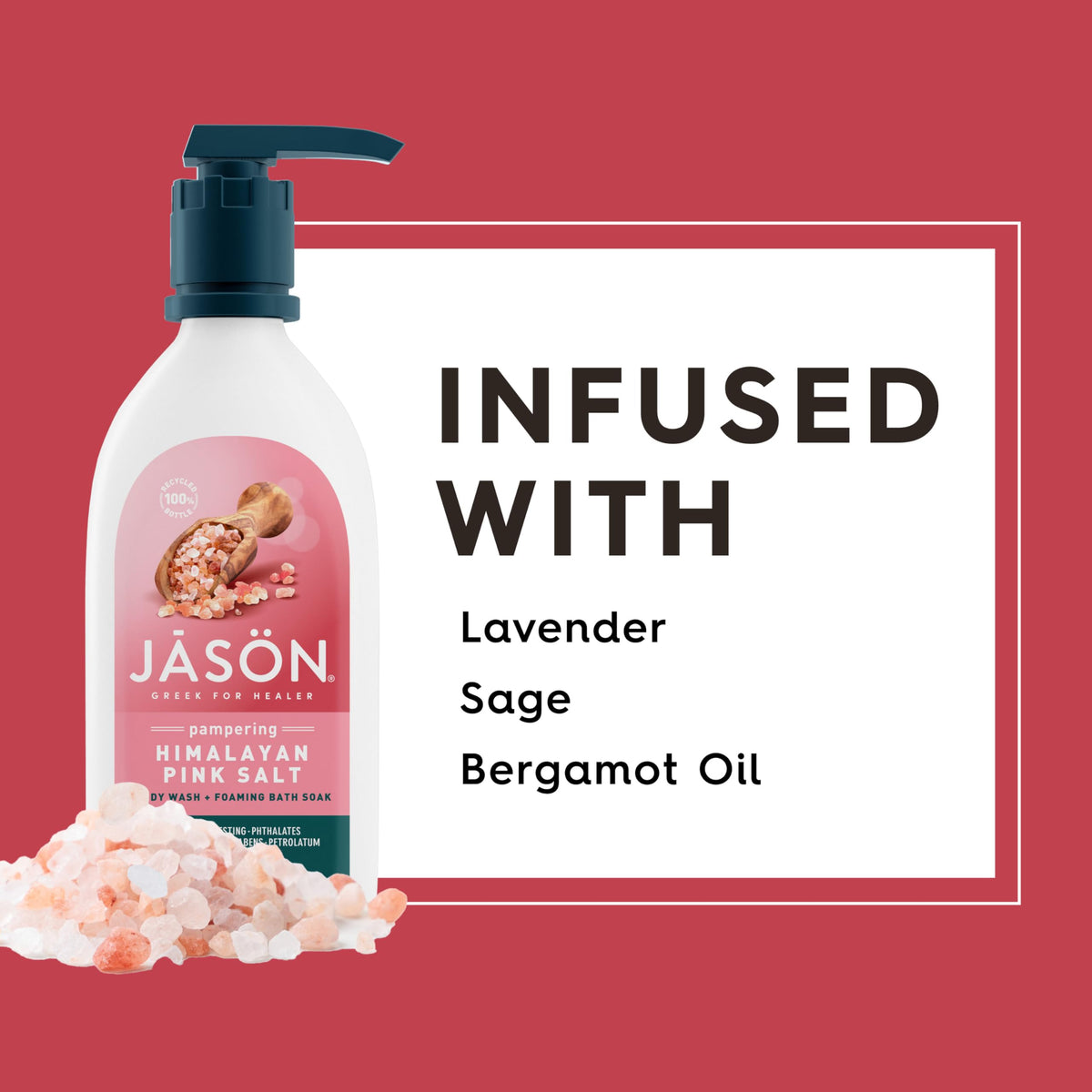 JASON Gel Douche au Sel Rose avec plantes relaxantes en arrière-plan