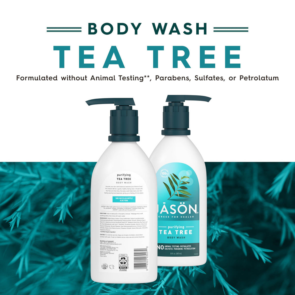 JASON Gel Douche Purifiant au Tea Tree 990g côté avec bouchon