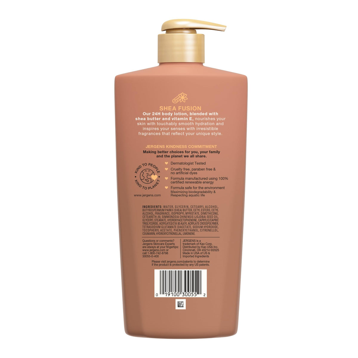 Jergens lotion au beurre de karité posée sur une surface en bois