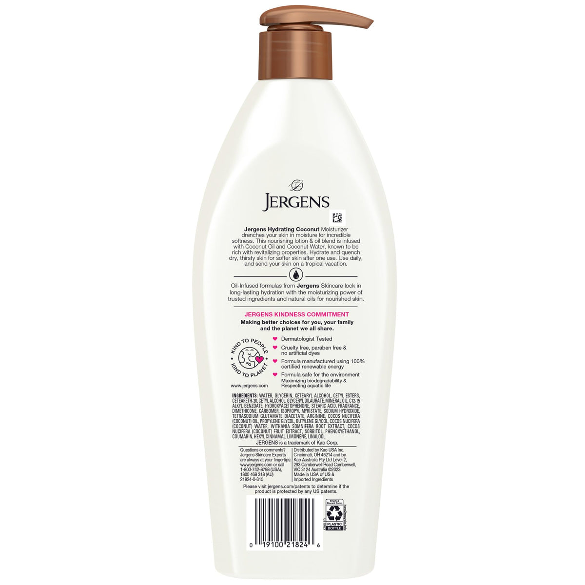 Jergens Lotion Hydratante à la Noix de Coco sur un fond tropical