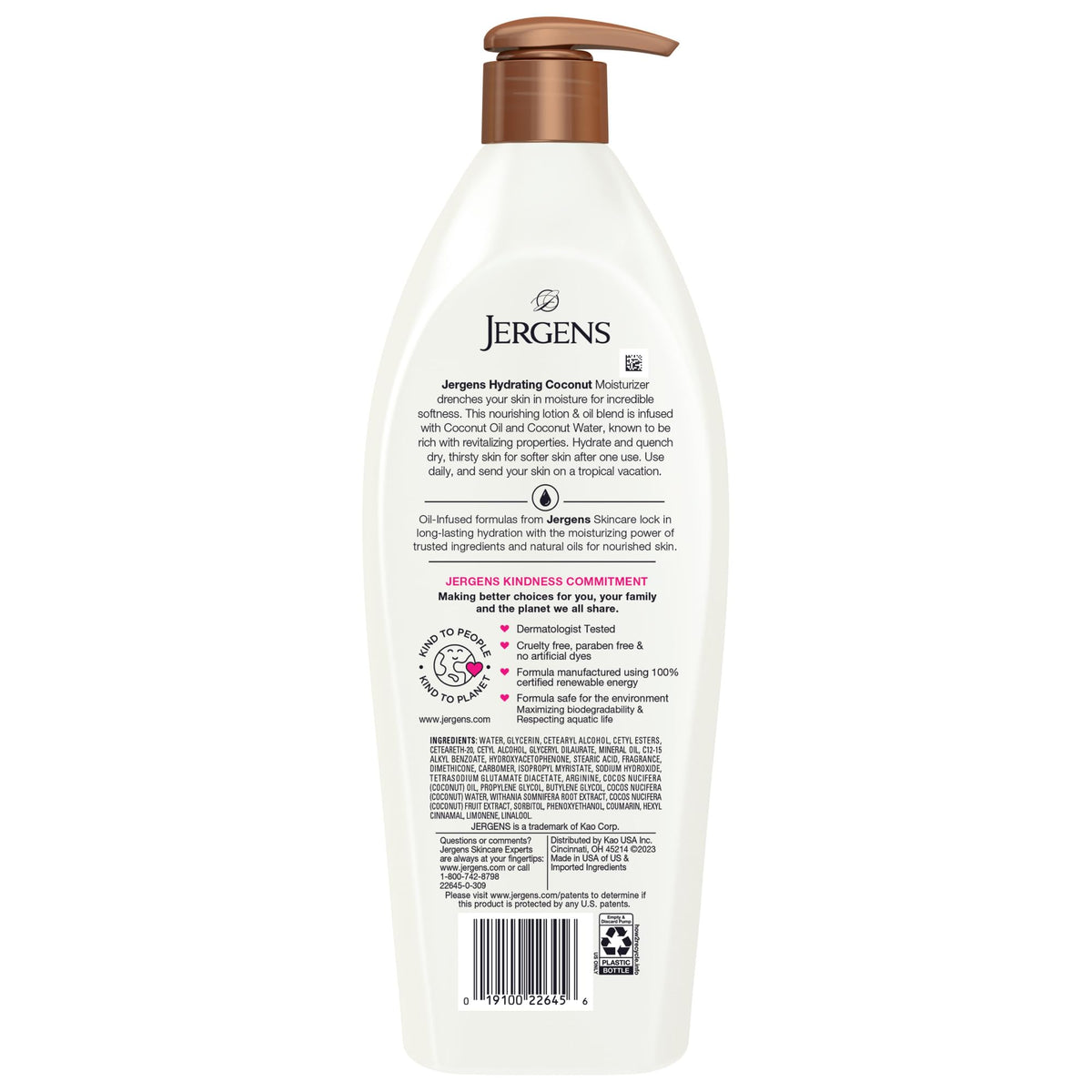 Jergens Lotion Hydratante au Coco 786 ml sur fond blanc