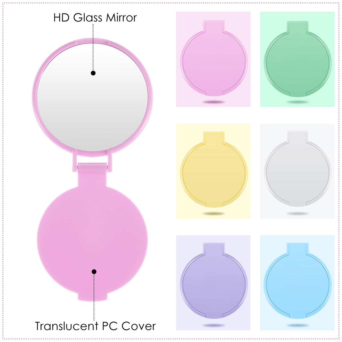 Jetec miroirs compacts ouverts, vue sur la surface réfléchissante