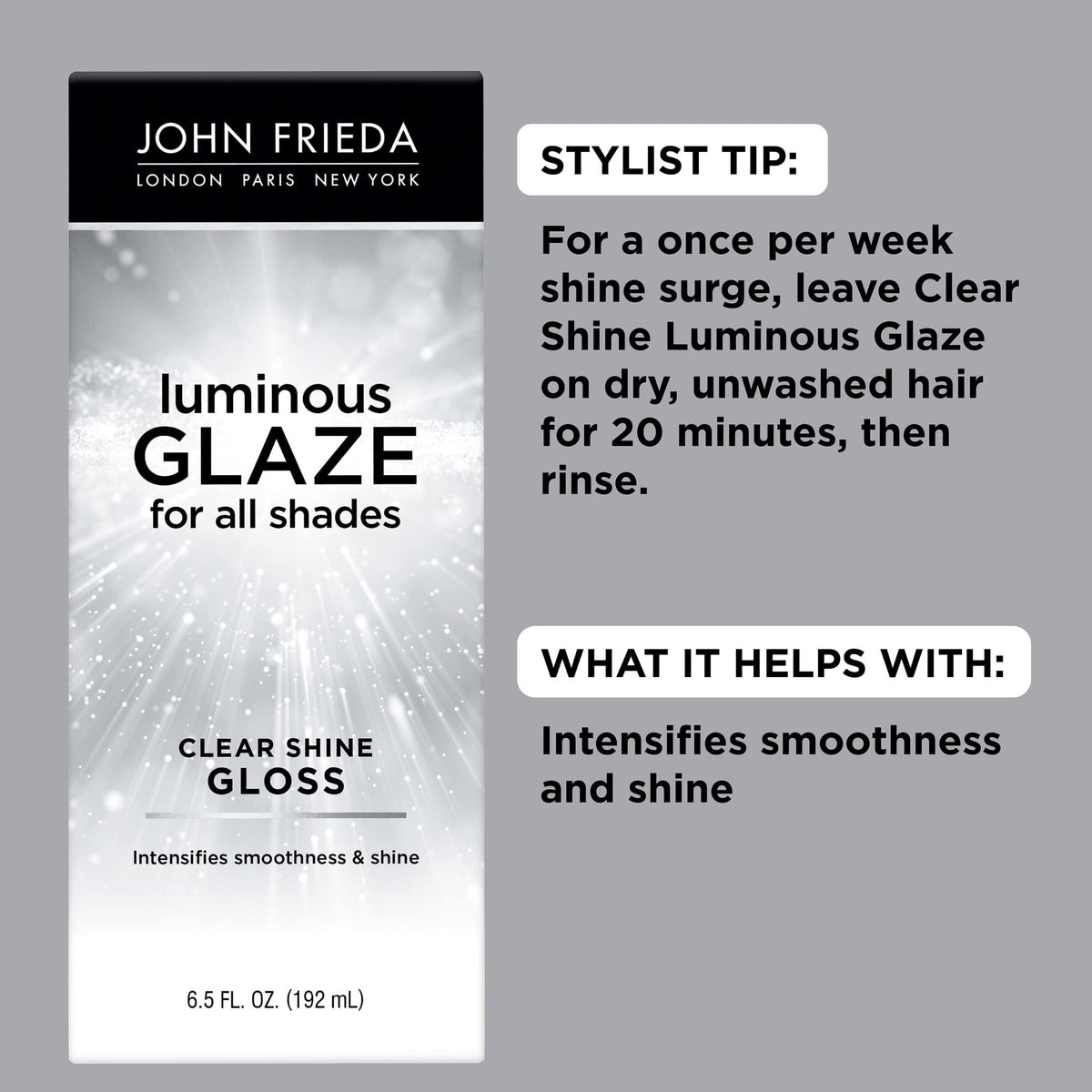 John Frieda Luminous Glaze texture lisse sur un doigt