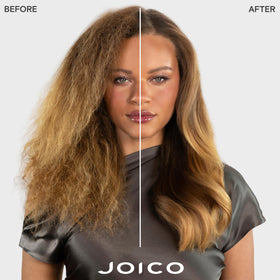 Joico Dream Blowout Glass 240g avec vaporisateur en action sur cheveux