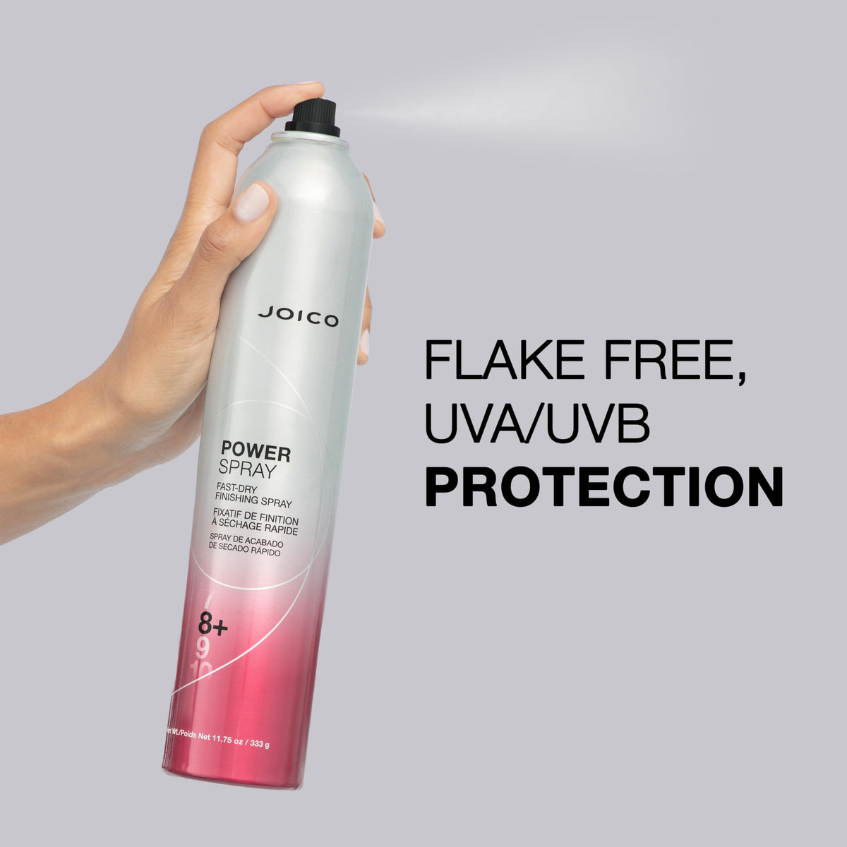 Joico Power Spray 390 ml avec cheveux stylisés
