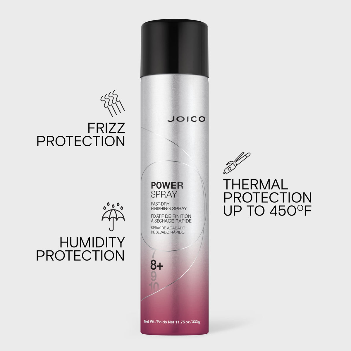 Joico Power Spray 390 ml en situation sur coiffeuse