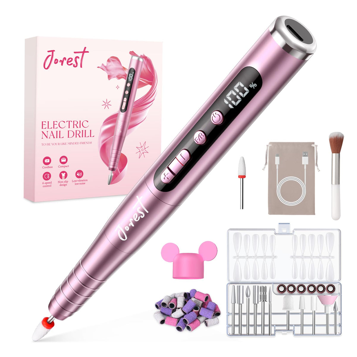 Jorest kit de perceuse à ongles électrique rose avec affichage LED
