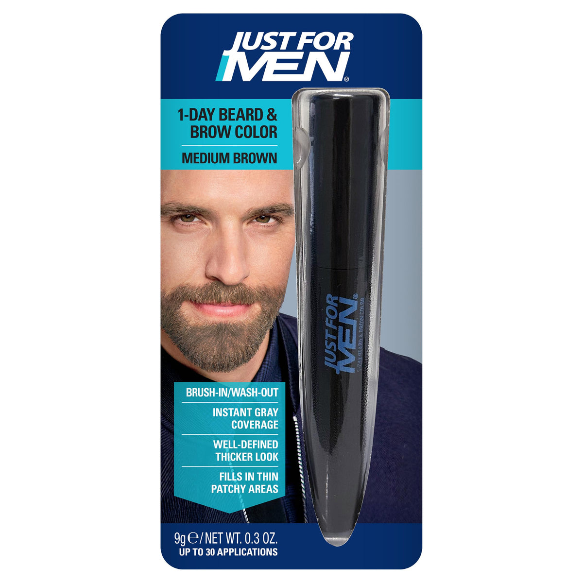 Just for Men 1-Day Couleur de Barbe et Sourcils, Marron Moyen, vue avant