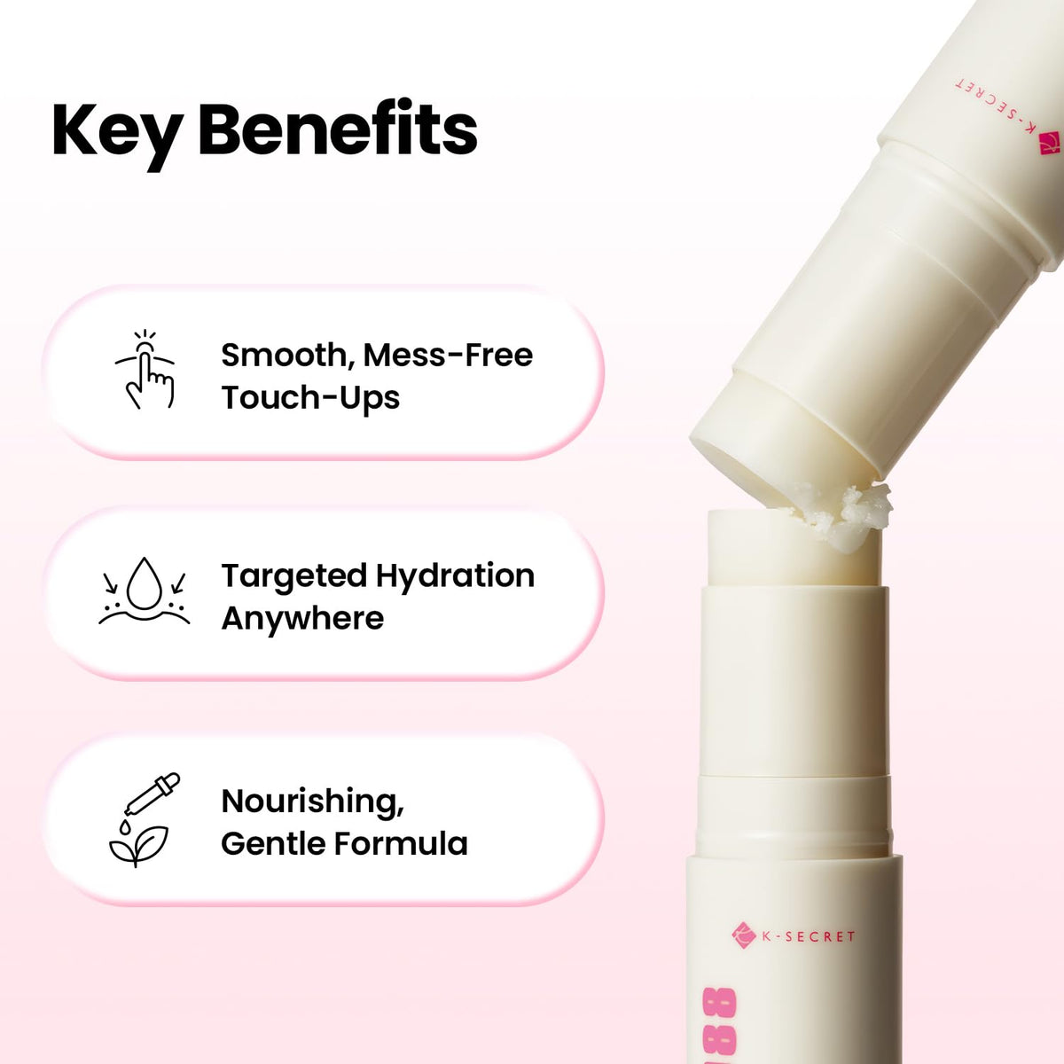 K-SECRET Collagen Multi Balm stick sur un fond de plantes