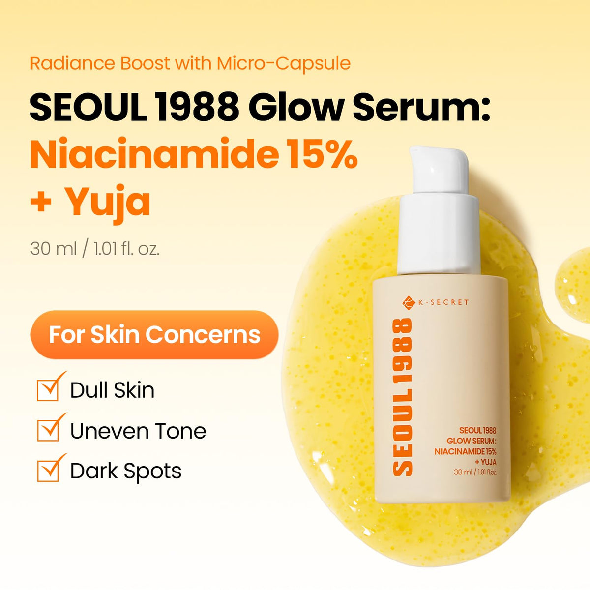 K-SECRET Sérum Éclat Niacinamide 15% 30ml avec texture sur la peau