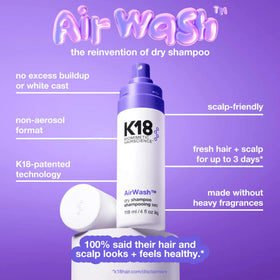 K18 AirWash Shampoo Sec 118ml côté avec pulvérisateur