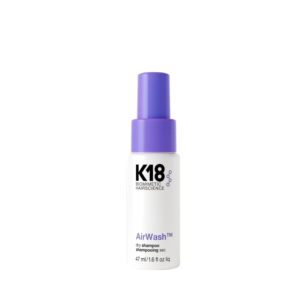 K18 Shampoo Sec Voyage 1,6 Fl oz vue avant avec spray