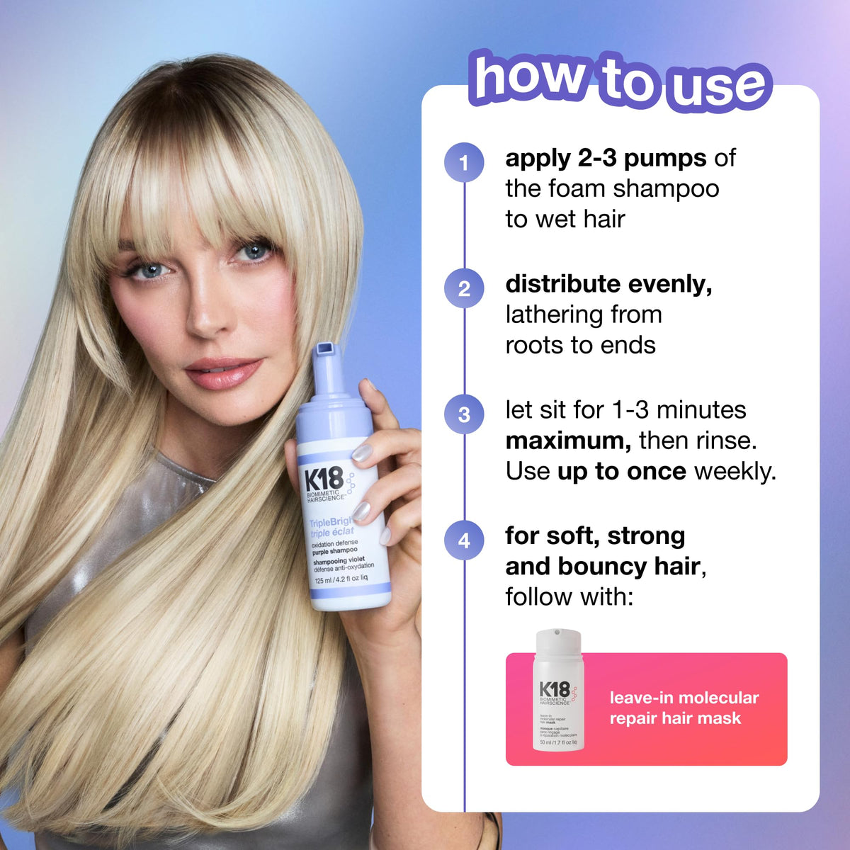 K18 Shampoo Violet TripleBright - application en cours