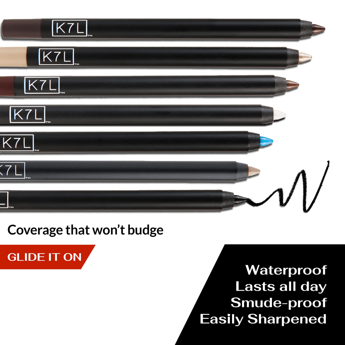 K7L Crayon Eyeliner Marron avec d'autres crayons de couleur