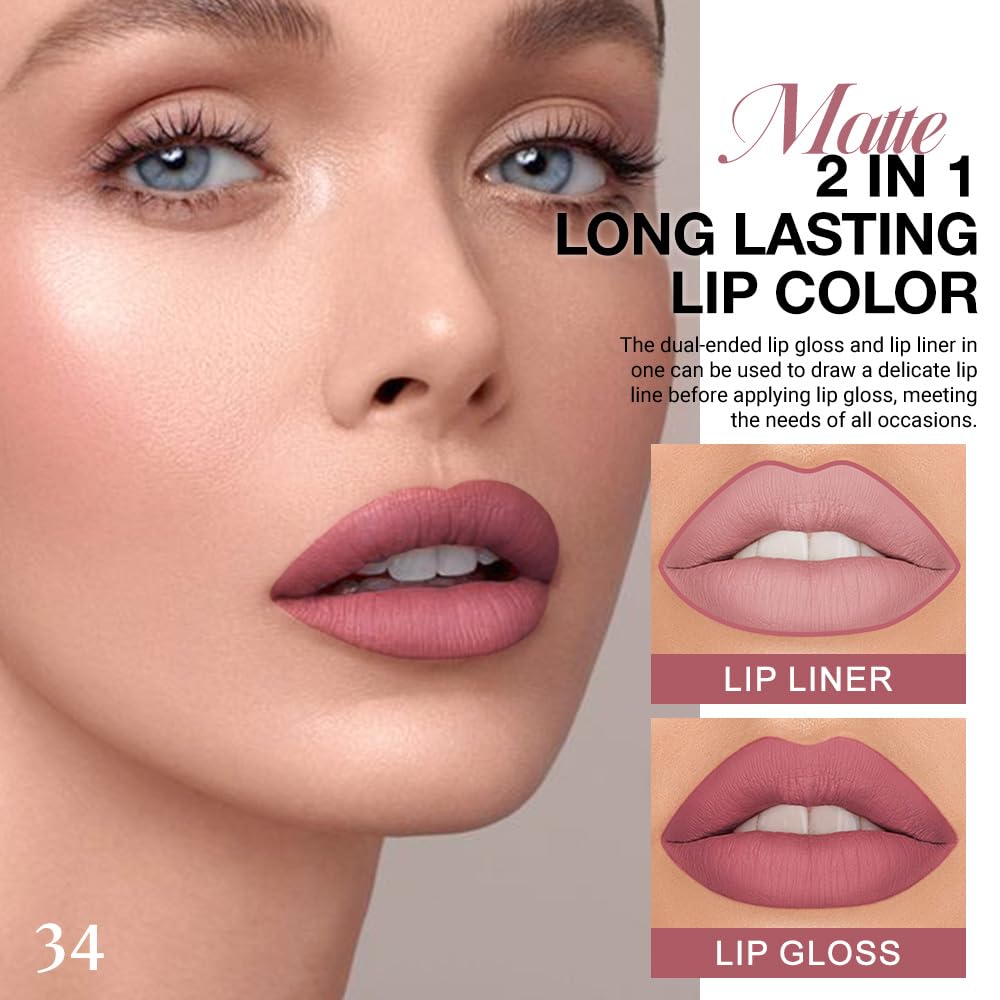 Kaely 2-en-1 Rouge à Lèvres Mat 34 Mauve avec embouts visibles