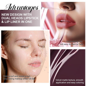 Kaely Rouge à Lèvres Mat 2-en-1 17 Rouge Profond en packaging élégant