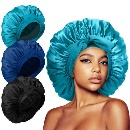 Kafteri bonnet de nuit en satin noir avec lien ajustable