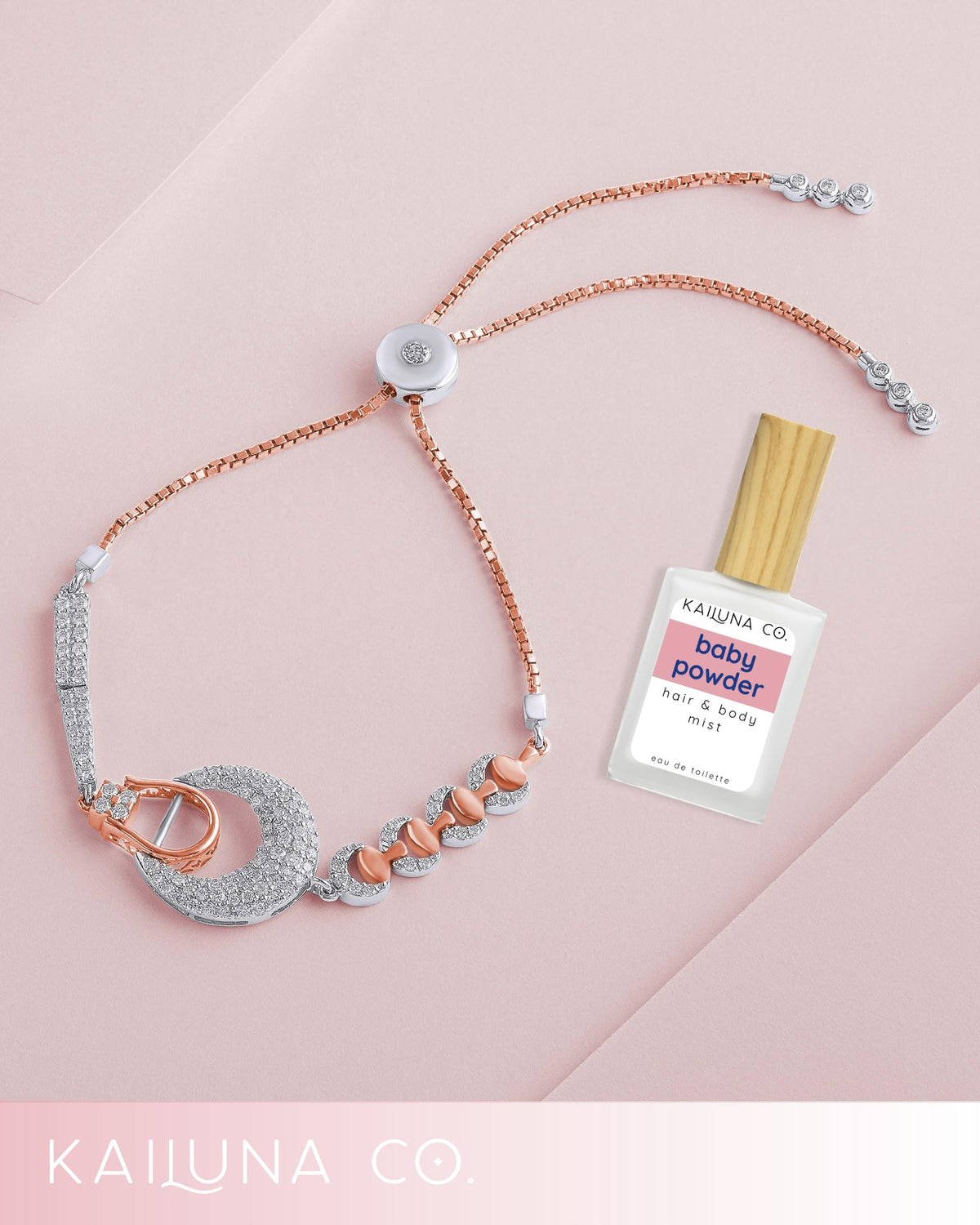 Kailuna Co. brume parfumée, mise en scène sur une table