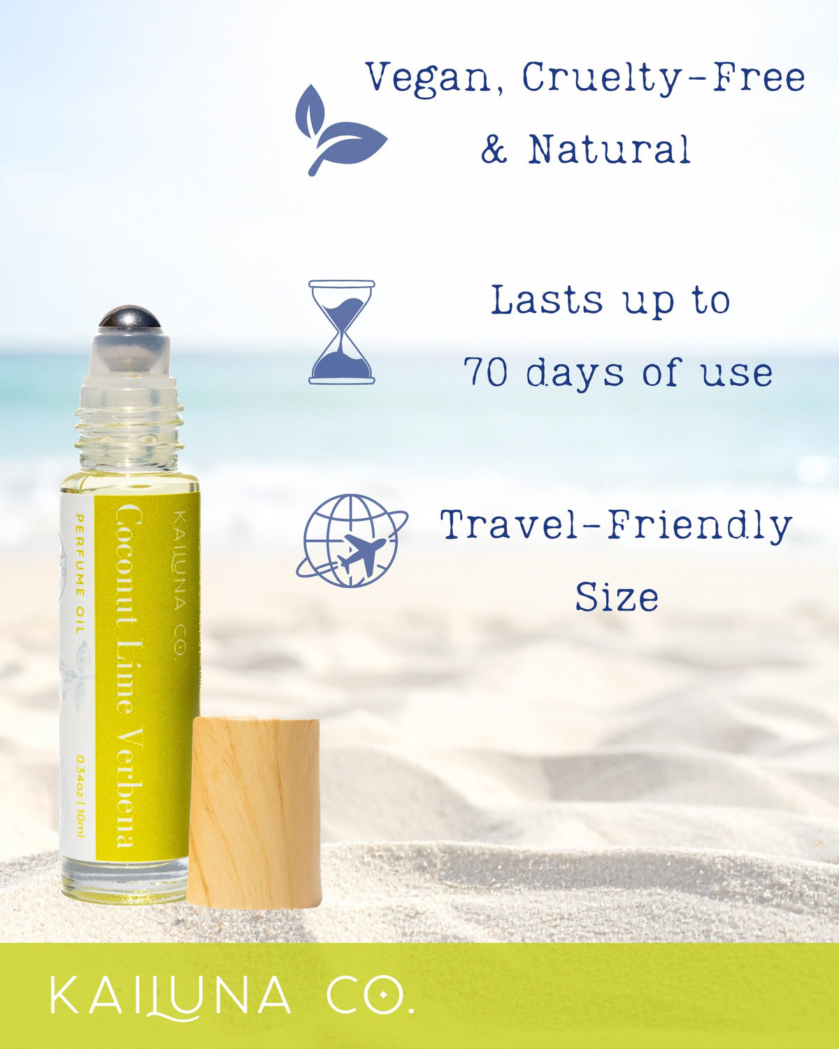 Kailuna Co. Roll-On Huile Essentielle Coco Lime Verbena 10 ml en situation de voyage