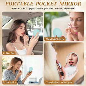 Kakuje miroir compact ouvert à 180 degrés montrant les lumières LED
