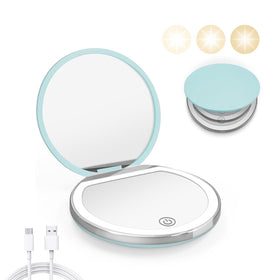 Kakuje miroir compact vert menthe avec lumière LED en vue de face