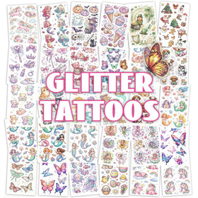 Keikihipa tatouages temporaires paillettes, motifs dinosaures et licornes