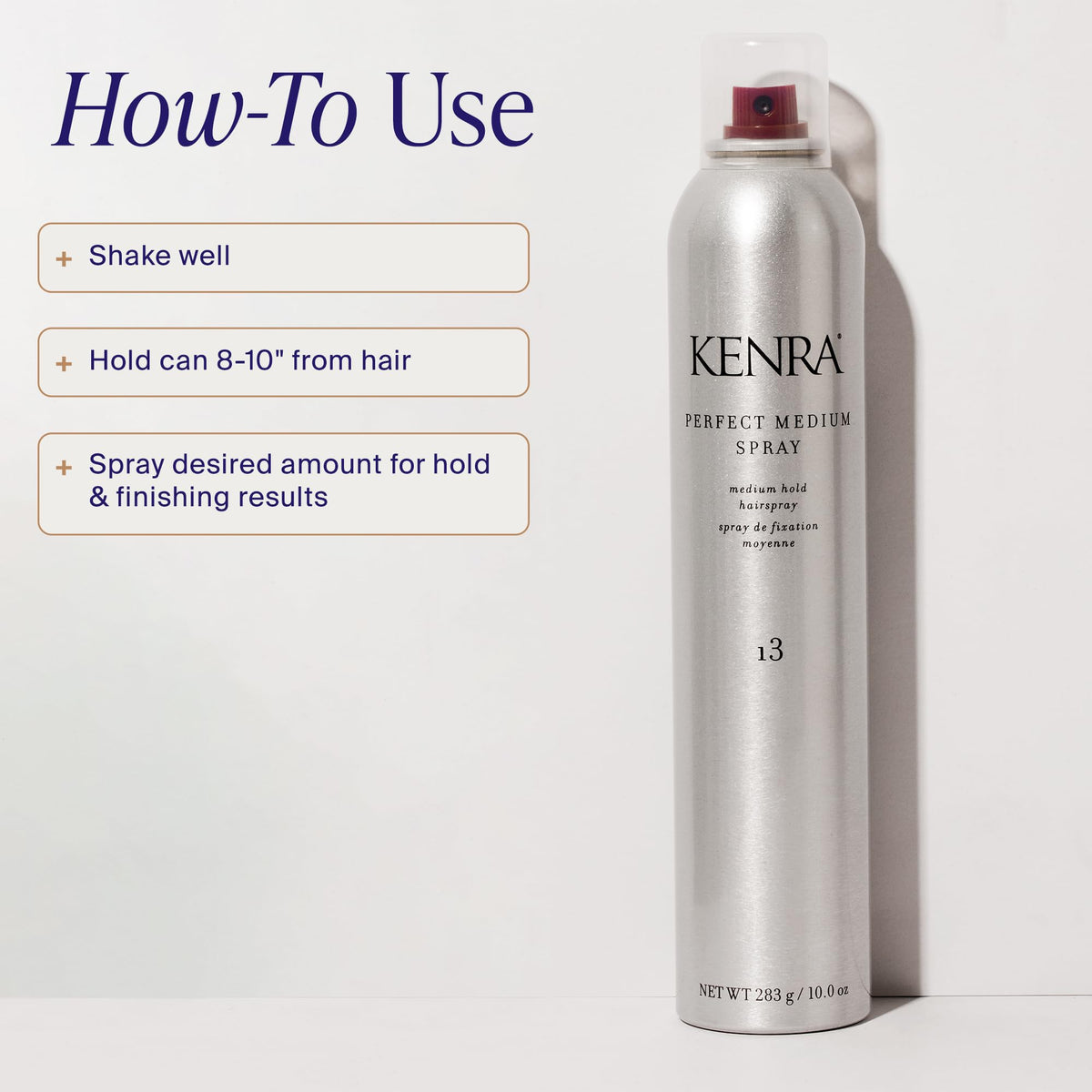 Kenra Perfect Medium Spray 10 oz avec cheveux stylés